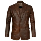Men’s distressed brown leather blazer with vintage finish