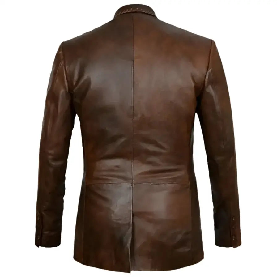 Brown vintage leather blazer for men with smart casual styling