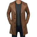 Mens Distressed Brown Leather Winter Trench Coat - Riders Republic UK