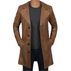 Mens Distressed Brown Leather Winter Trench Coat - Riders Republic UK