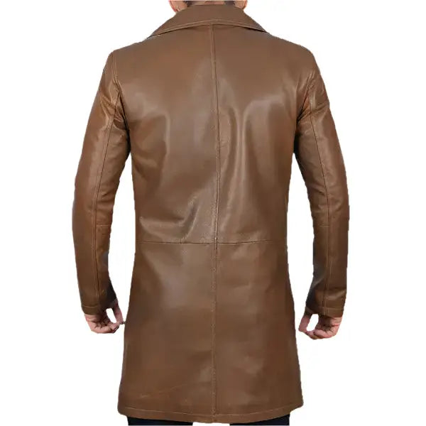 Mens Distressed Brown Leather Winter Trench Coat - Riders Republic UK