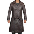 Mens Distressed Brown Leather Trench Coat - Riders Republic UK