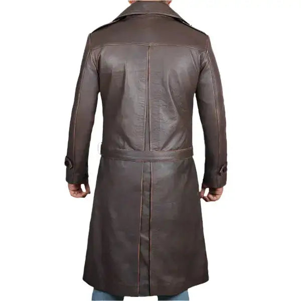 Mens Distressed Brown Leather Trench Coat - Riders Republic UK
