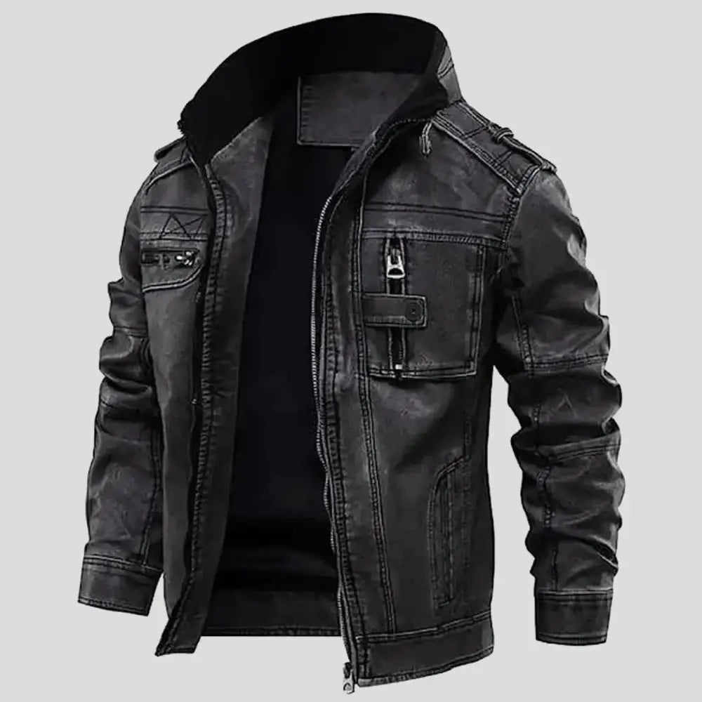 Mens Distressed Grey Cafe Racer Leather Jacket - Riders Republic UK