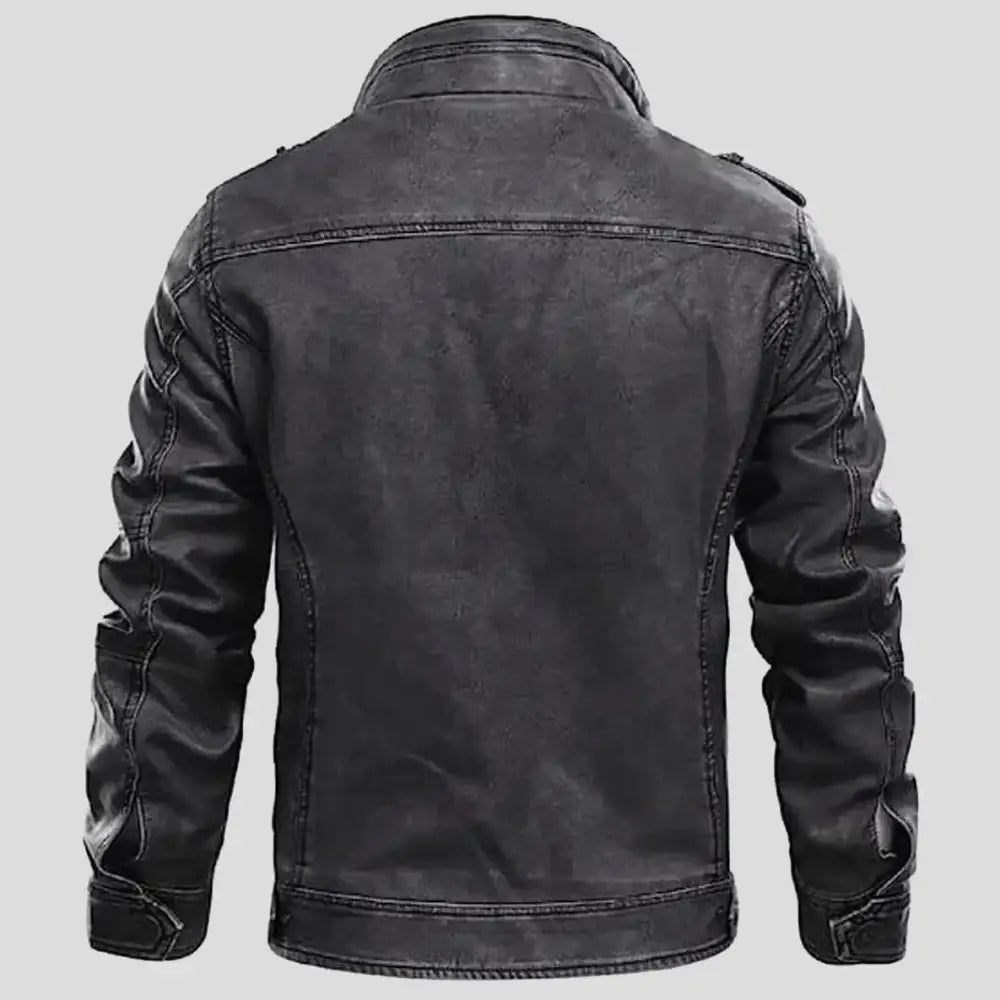 Mens Distressed Grey Cafe Racer Leather Jacket - Riders Republic UK