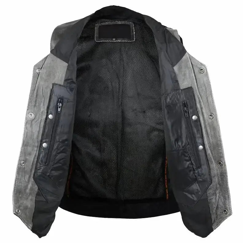 Distressed Grey Leather Vest - Riders Republic UK