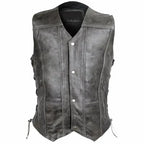 Distressed Grey Leather Vest - Riders Republic UK