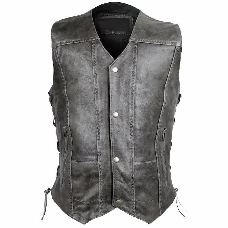 Distressed Grey Leather Vest - Riders Republic UK