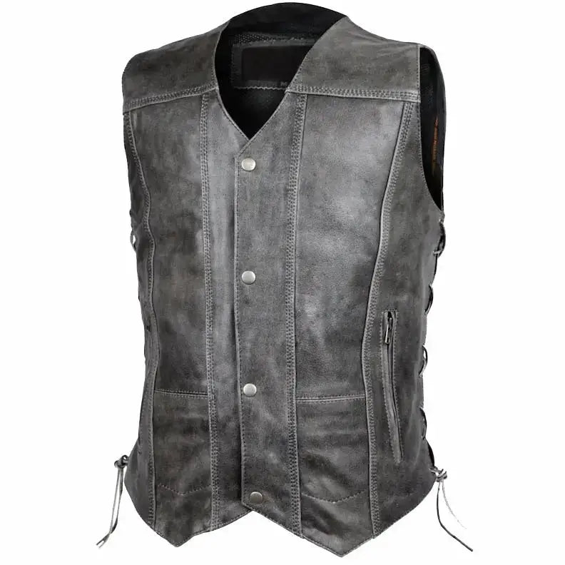 Distressed Grey Leather Vest - Riders Republic UK