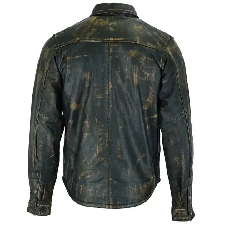 Men’s distressed lambskin leather long sleeve