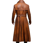 Mens Distressed Leather Duster Coat Peanut Brown - Riders Republic UK