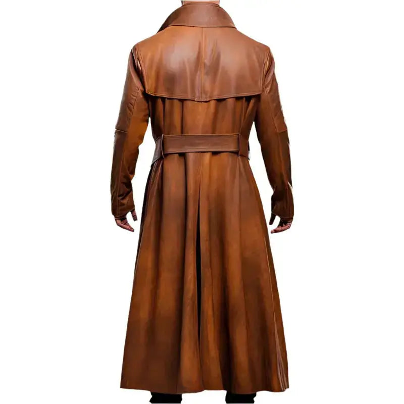 Mens Distressed Leather Duster Coat Peanut Brown - Riders Republic UK
