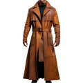 Mens Distressed Leather Duster Coat Peanut Brown - Riders Republic UK