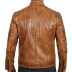 Men’s distressed leather cafe racer jacket with vintage finish