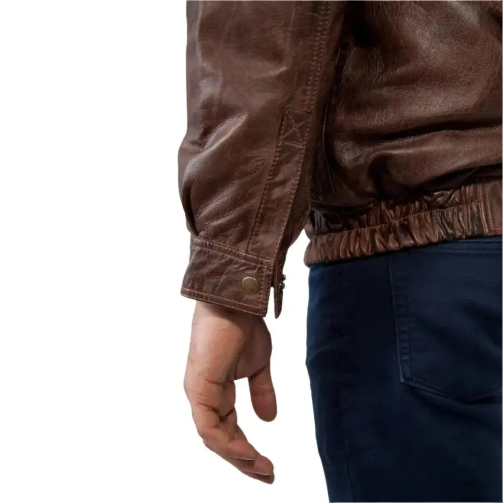 Mens Double Collar Leather Bomber Jacket - Riders Republic UK