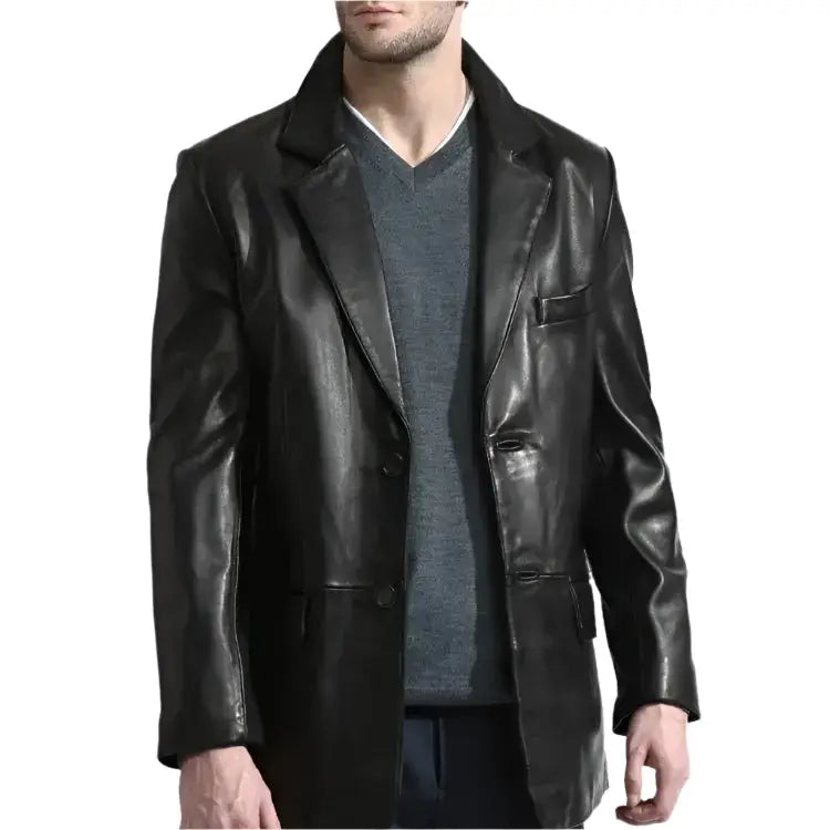 Mens Elegant Black Leather Blazer - Riders Republic UK