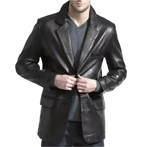 Mens Elegant Black Leather Blazer - Riders Republic UK