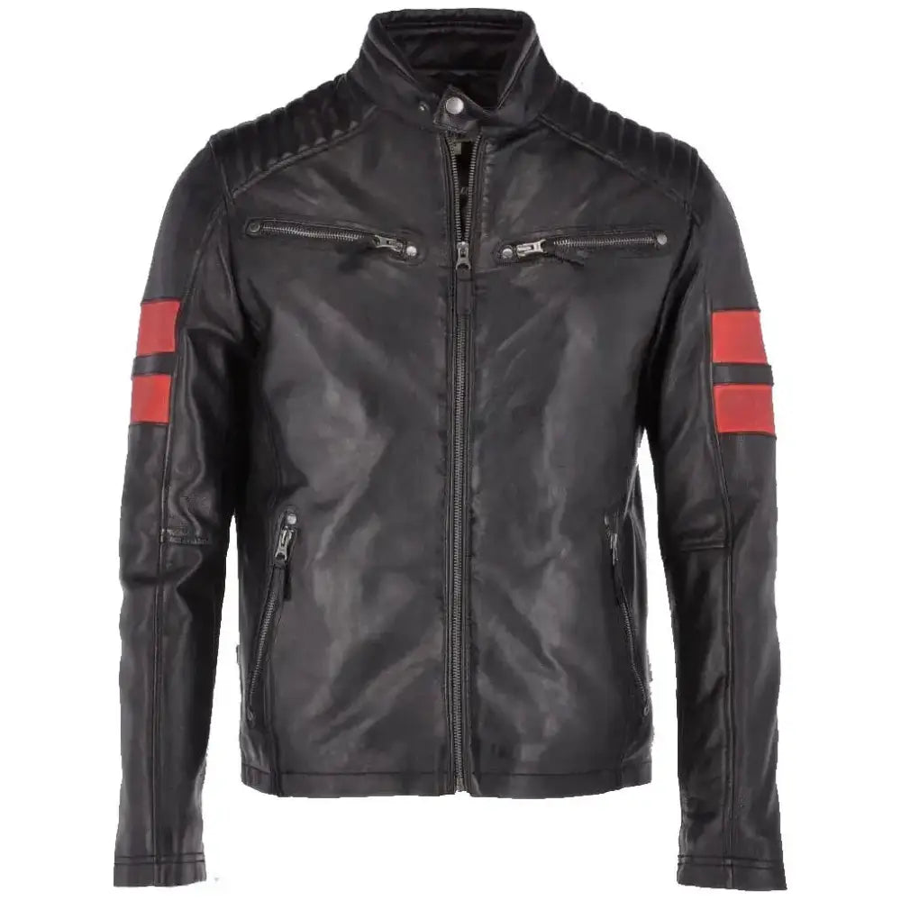 Mens Black Leather Biker Jacket - Riders Republic UK