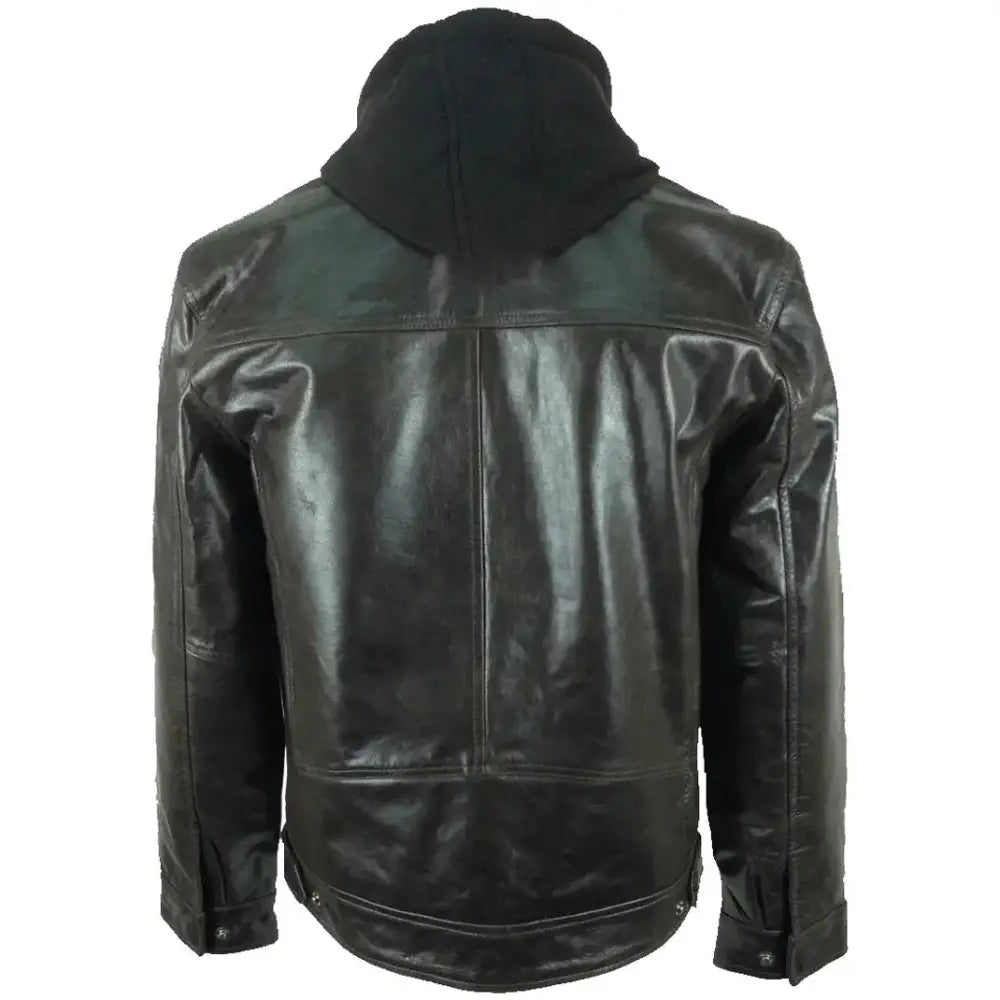 Mens Brown Leather Hooded Jacket - Riders Republic UK