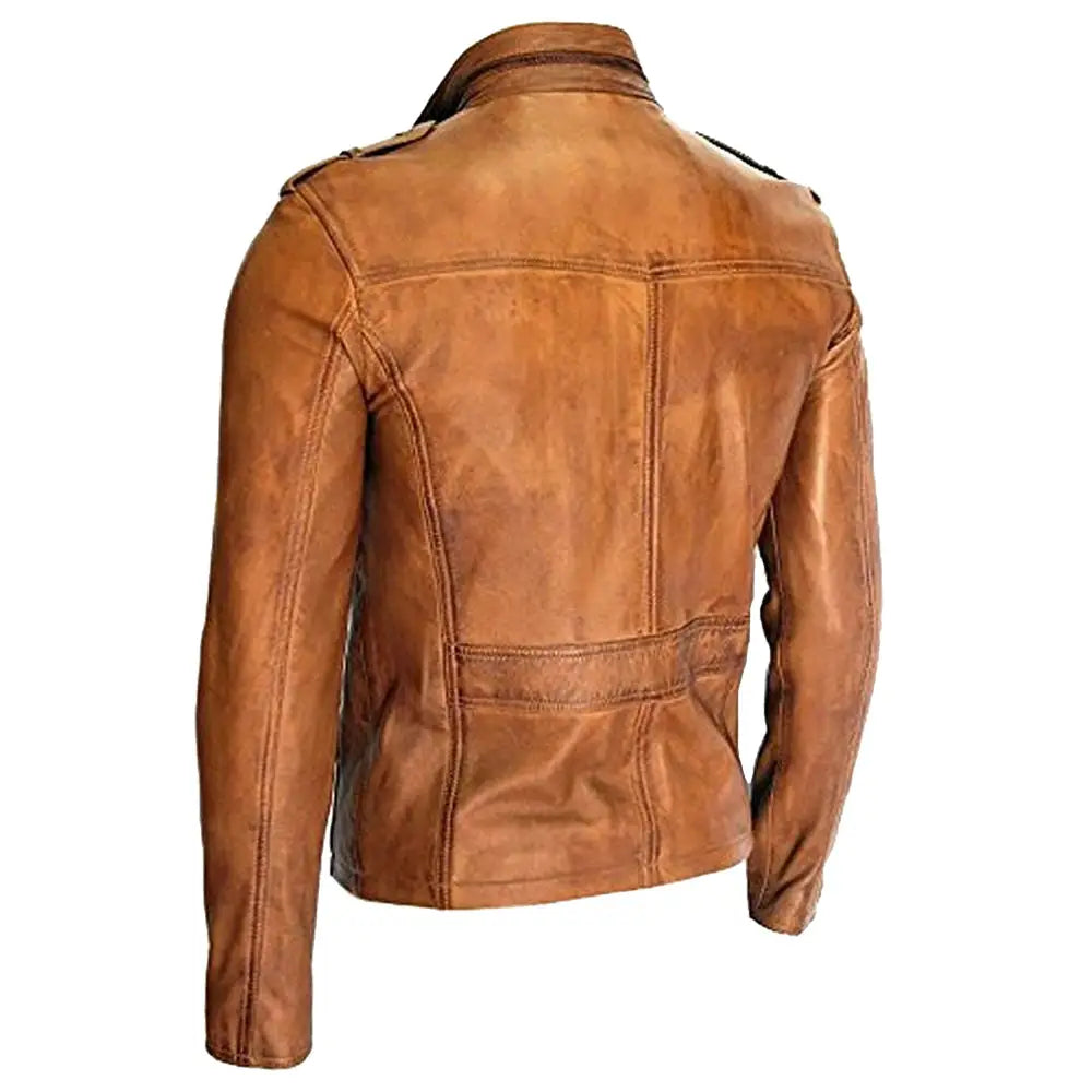 Mens Tan Lambskin Leather Moto Jacket - Riders Republic UK