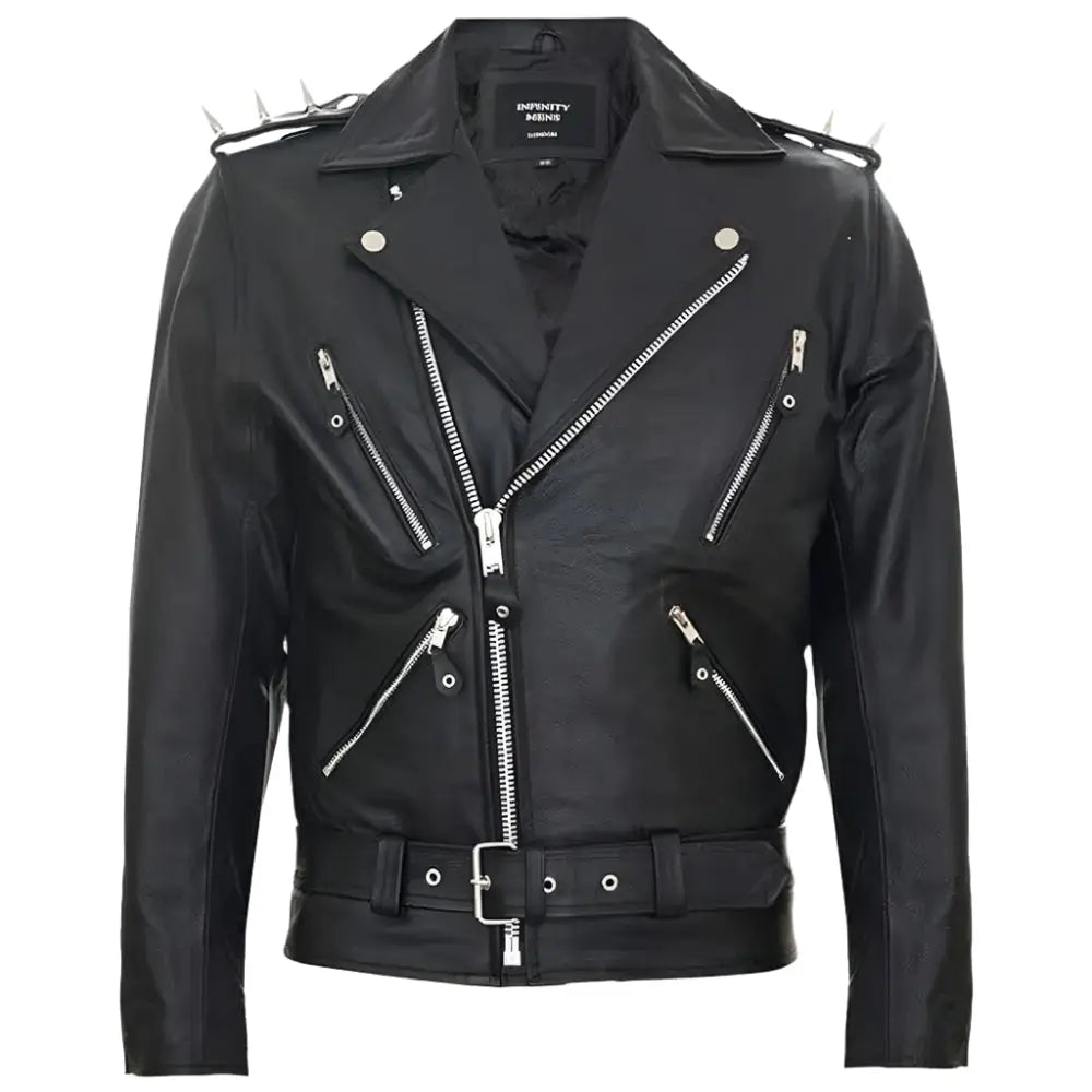Mens Fringe Leather Studded Motorcycle Jacket - Riders Republic UK