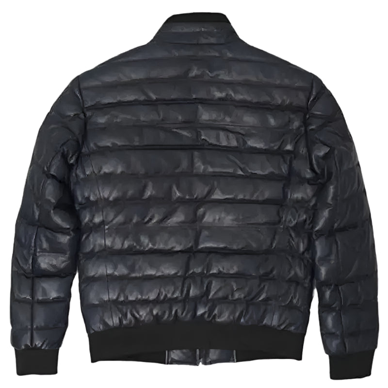 Mens Black Lambskin Puffer Bomber Jacket - Riders Republic UK