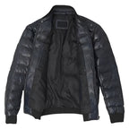 Mens Black Lambskin Puffer Bomber Jacket - Riders Republic UK