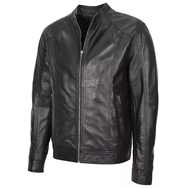 Mens Black Leather Cafe Racer Biker Jacket - Riders Republic UK