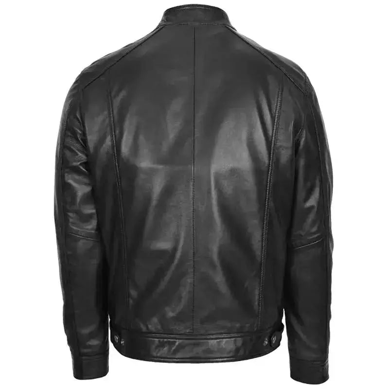 Mens Black Leather Cafe Racer Biker Jacket - Riders Republic UK