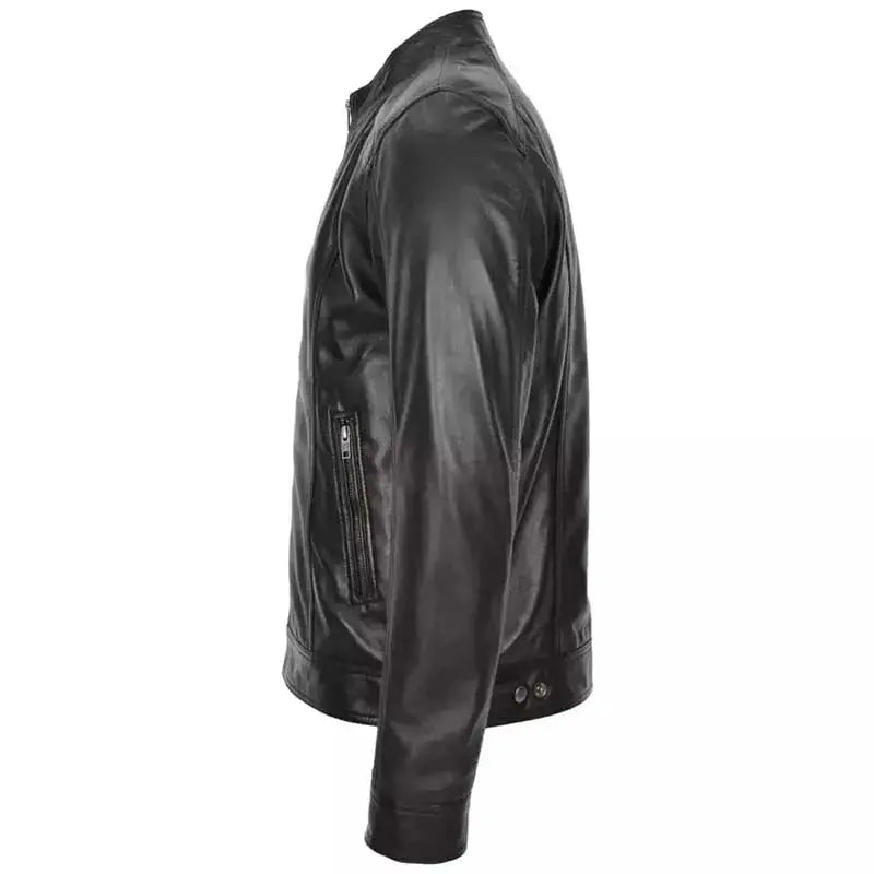 Mens Black Leather Cafe Racer Biker Jacket - Riders Republic UK