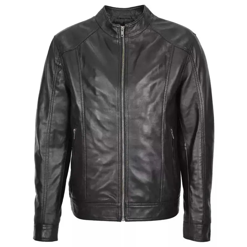 Mens Black Leather Cafe Racer Biker Jacket - Riders Republic UK