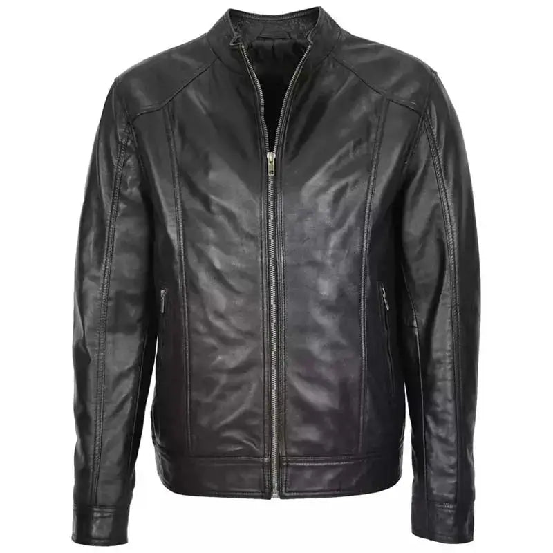 Mens Black Leather Cafe Racer Biker Jacket - Riders Republic UK