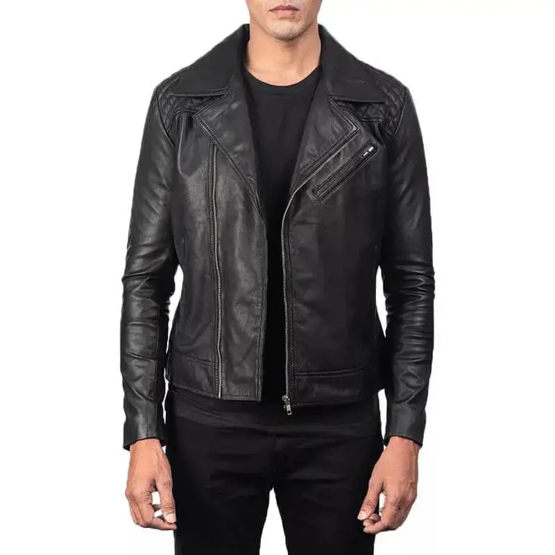Mens Black Leather Biker Jacket - Riders Republic UK