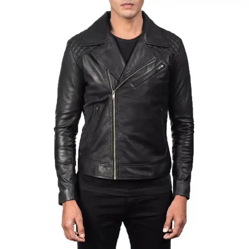 Mens Black Leather Biker Jacket - Riders Republic UK