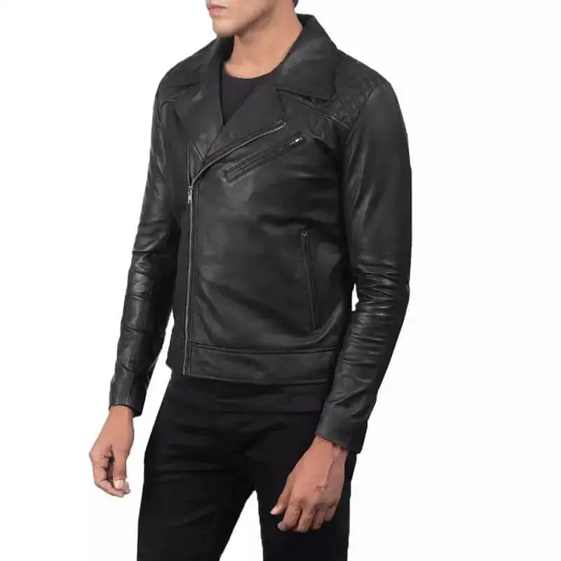 Mens Black Leather Biker Jacket - Riders Republic UK