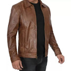 Mens Distressed Brown Leather Cafe Racer Jacket - Riders Republic UK