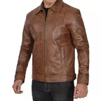 Mens Distressed Brown Leather Cafe Racer Jacket - Riders Republic UK