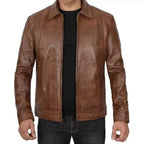 Mens Distressed Brown Leather Cafe Racer Jacket - Riders Republic UK