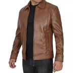 Mens Distressed Brown Leather Cafe Racer Jacket - Riders Republic UK
