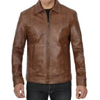 Mens Distressed Brown Leather Cafe Racer Jacket - Riders Republic UK