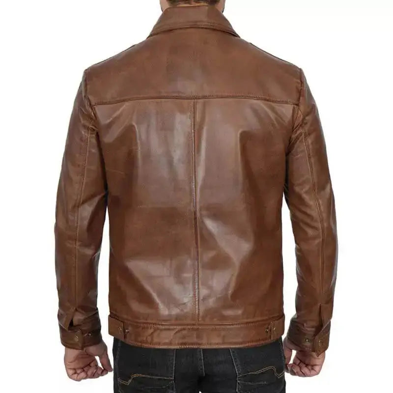 Mens Distressed Brown Leather Cafe Racer Jacket - Riders Republic UK