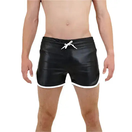 Men’s genuine leather gym and beach shorts in black leather