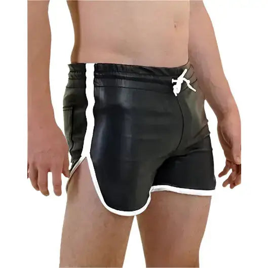 Men’s black genuine leather shorts with bold streetwear style