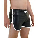 Men’s black genuine leather shorts with bold streetwear style