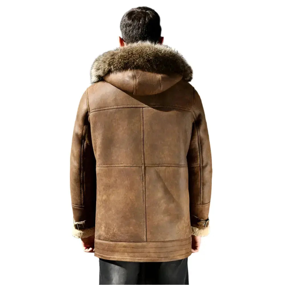 Mens Genuine Leather Shearling Hooded Coat - Riders Republic UK