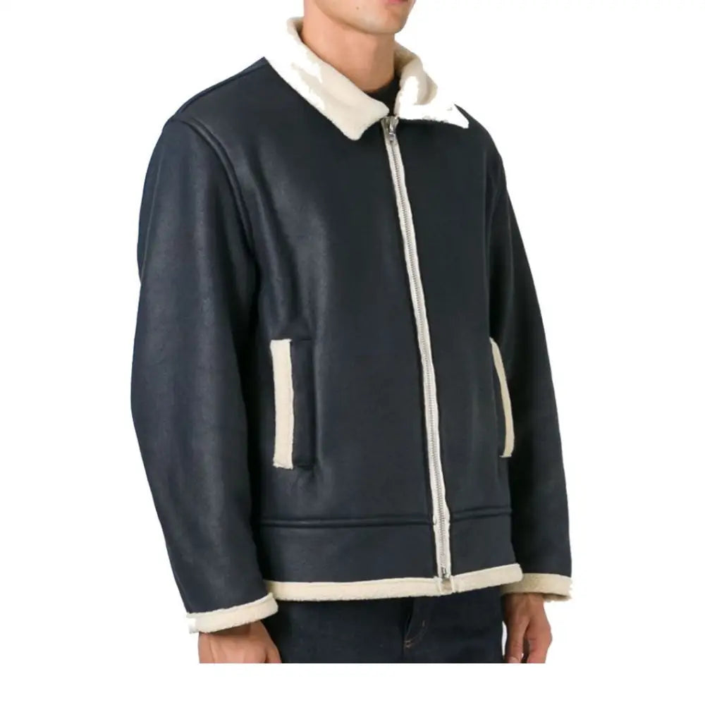 Mens Genuine Leather Shearling Biker Jacket - Riders Republic UK