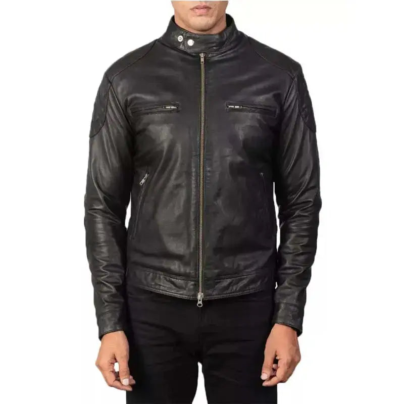 Mens Genuine Quilted Black Leather Biker Jacket - Riders Republic UK