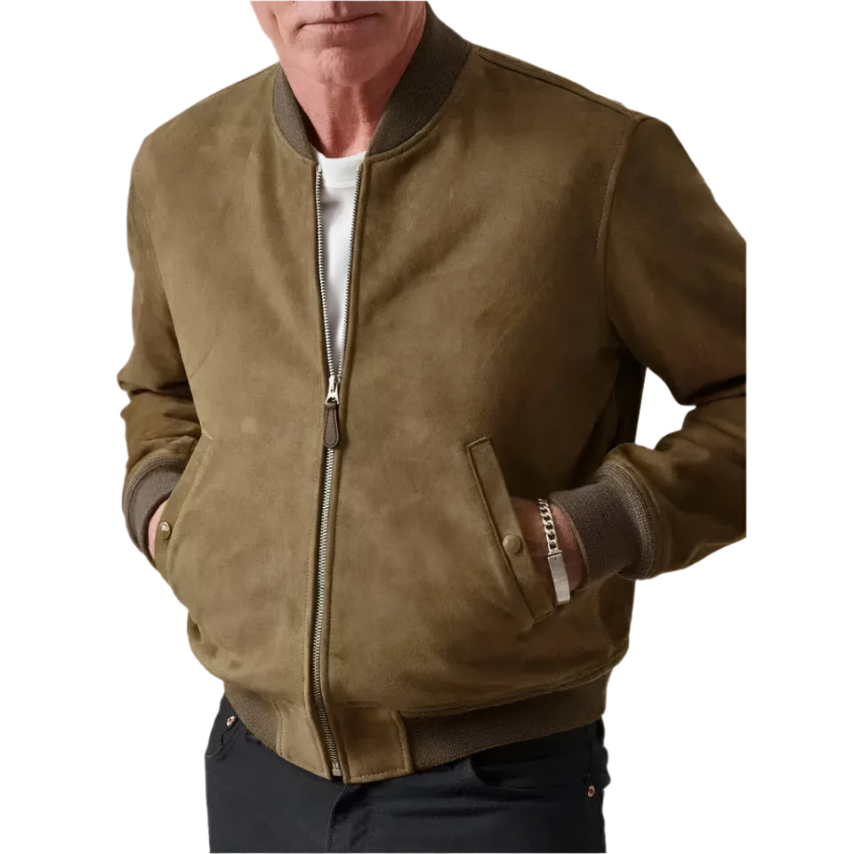 Mens Tan Suede Leather Biker Jacket - Riders Republic UK