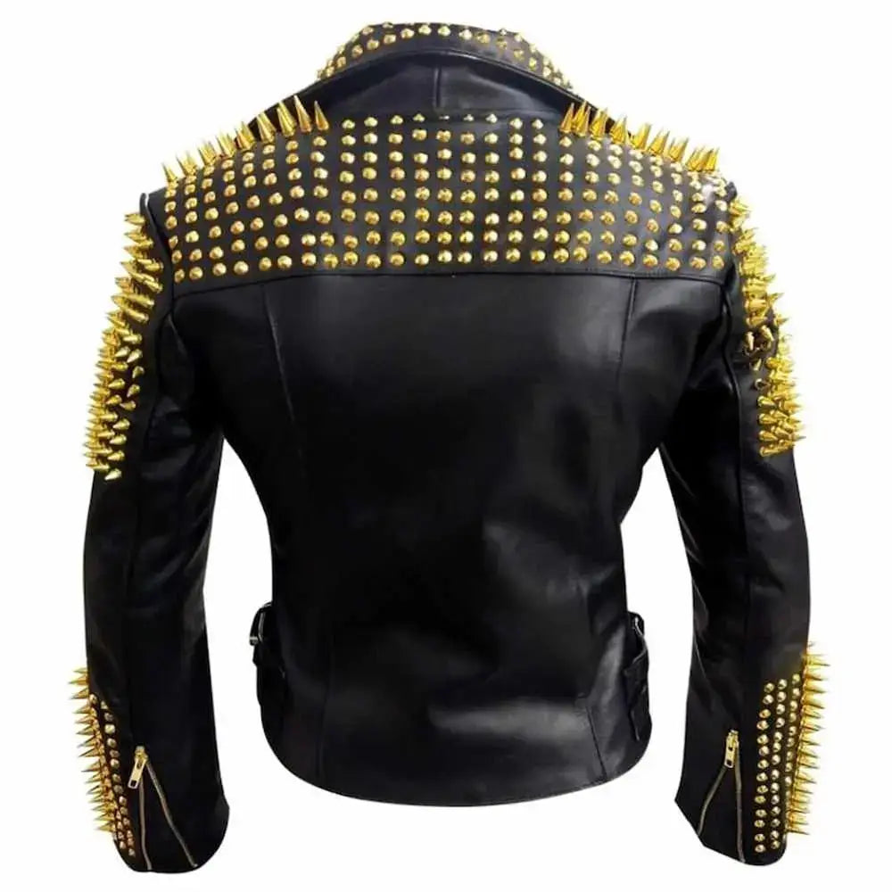 Golden Studded Motorcycle Jacket - Riders Republic UK