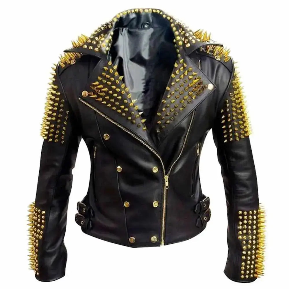 Golden Studded Motorcycle Jacket - Riders Republic UK